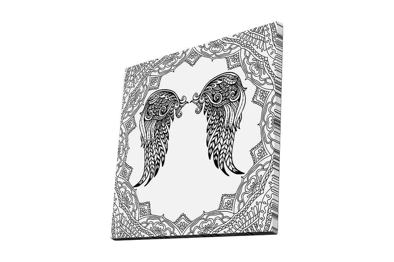 Lærredstryk 45x45 cm - Detaljerede englevinger i en dekorativ ramme - Sort / Hvid - Boligtilbehør - Billeder & kunst - Billeder på lærred