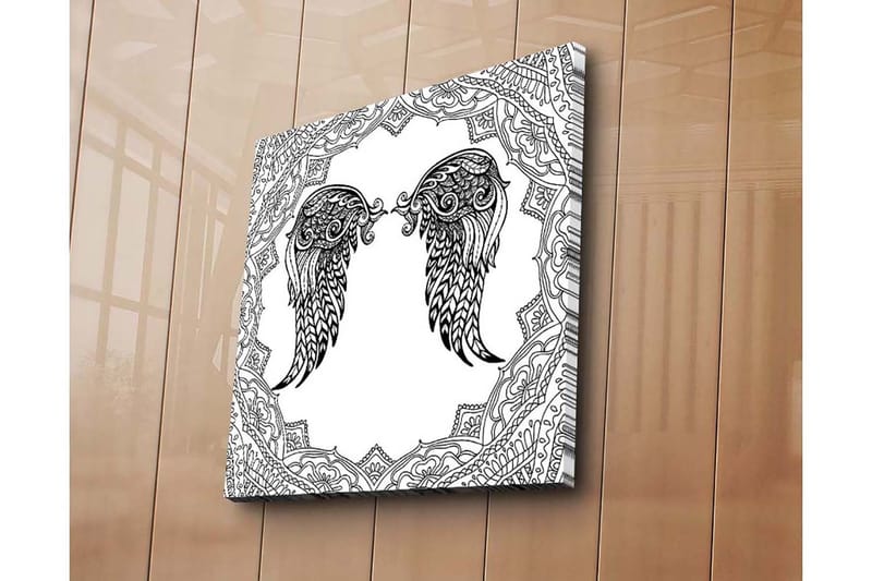 Lærredstryk 45x45 cm - Detaljerede englevinger i en dekorativ ramme - Sort / Hvid - Boligtilbehør - Billeder & kunst - Billeder på lærred