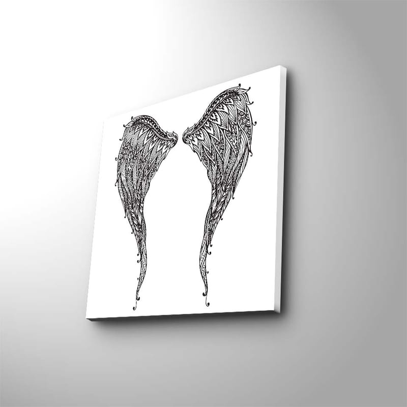 Lærredstryk 45x45 cm - Detaljerede fjer af vinger, Sort / Hvid