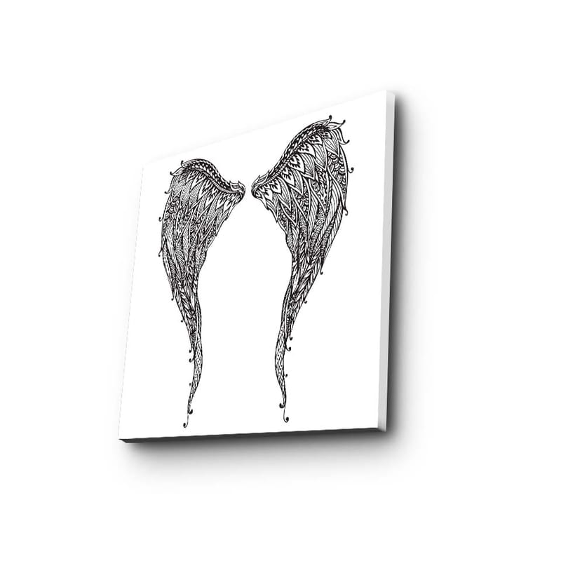 Lærredstryk 45x45 cm - Detaljerede fjer af vinger - Sort / Hvid - Boligtilbehør - Billeder & kunst - Billeder på lærred