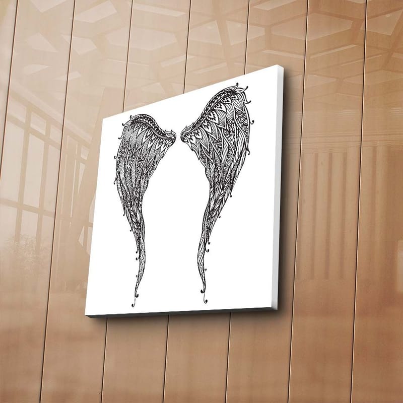 Lærredstryk 45x45 cm - Detaljerede fjer af vinger - Sort / Hvid - Boligtilbehør - Billeder & kunst - Billeder på lærred