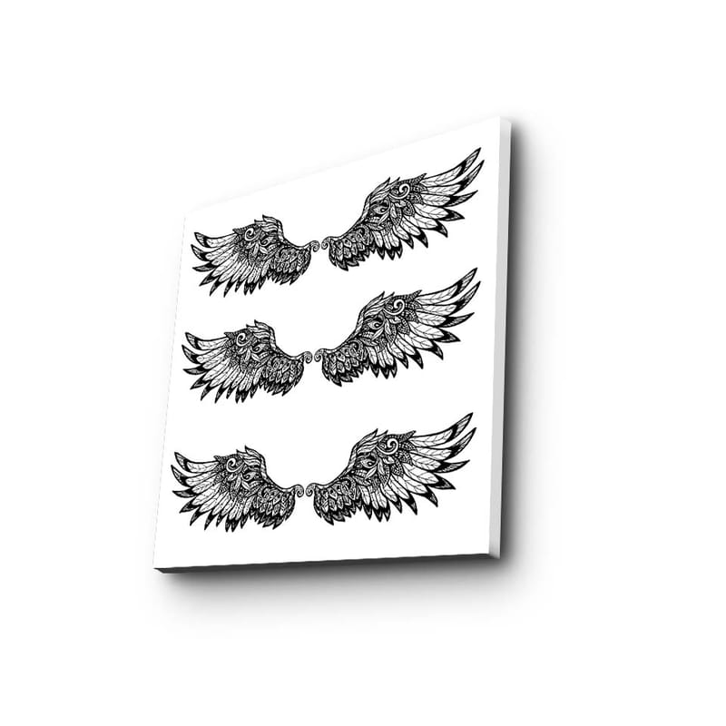 Lærredstryk 45x45 cm - Detaljerede fjer i en symmetrisk komposition af vinger - Sort / Hvid - Boligtilbehør - Billeder & kunst - Billeder på lærred