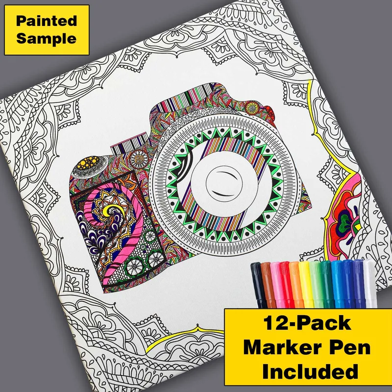 Lærredstryk 45x45 cm - Detaljeret græskar med ornamentale mønstre - Sort / Hvid - Boligtilbehør - Billeder & kunst - Billeder på lærred