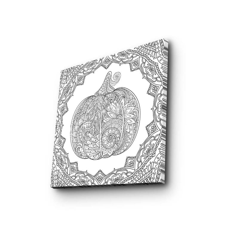 Lærredstryk 45x45 cm - Detaljeret græskar med ornamentale mønstre - Sort / Hvid - Boligtilbehør - Billeder & kunst - Billeder på lærred