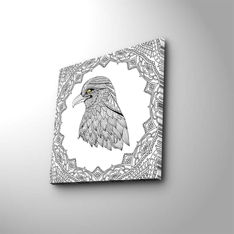 Lærredstryk 45x45 cm - Detaljeret illustration af en ørn med en indviklet ramme - Sort / Gul - Boligtilbehør - Billeder & kunst - Billeder på lærred