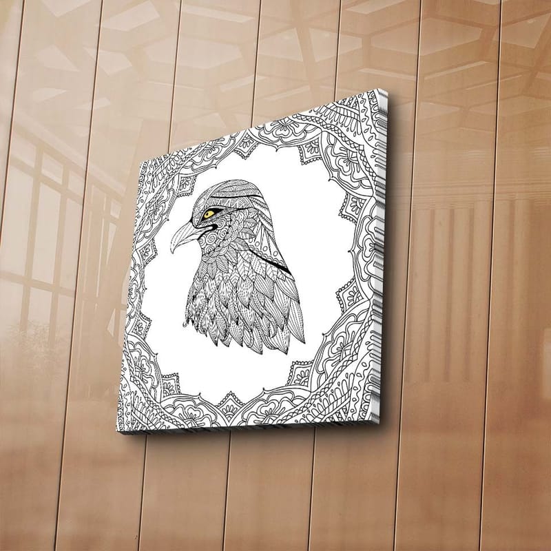 Lærredstryk 45x45 cm - Detaljeret illustration af en ørn med en indviklet ramme - Sort / Gul - Boligtilbehør - Billeder & kunst - Billeder på lærred