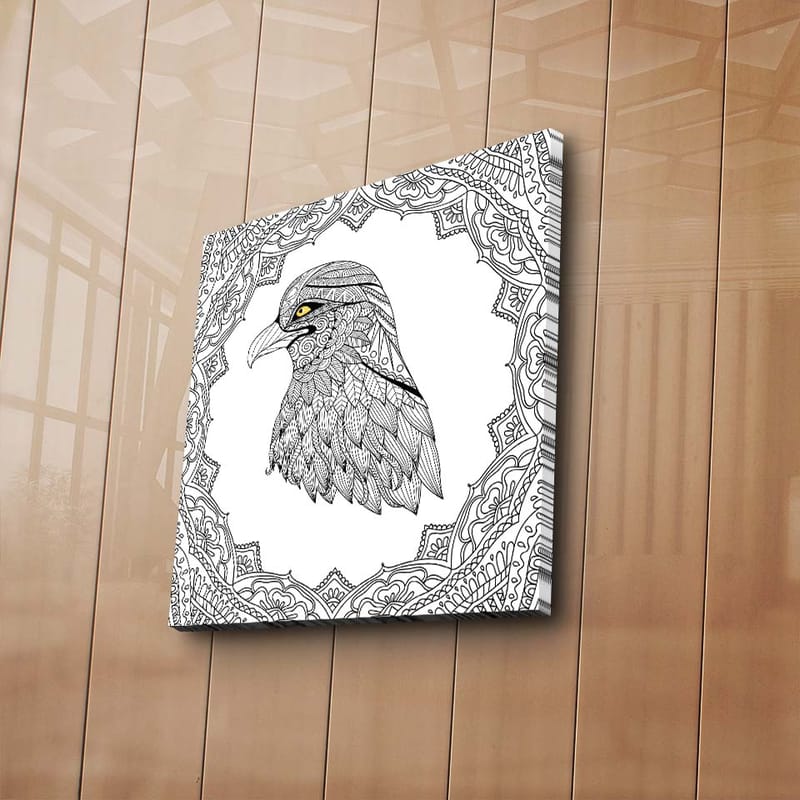 Lærredstryk 45x45 cm - Detaljeret illustration af en ørn med en indviklet ramme - Sort / Gul - Boligtilbehør - Billeder & kunst - Billeder på lærred