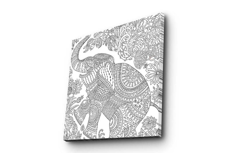 Lærredstryk 45x45 cm - Detaljeret illustration af en elefant omgivet af vegetation, Sort / Hvid