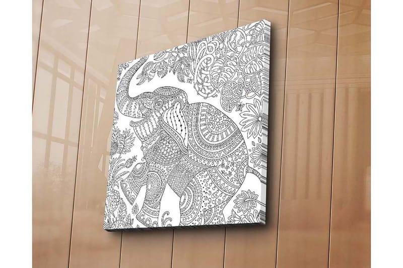 Lærredstryk 45x45 cm - Detaljeret illustration af en elefant omgivet af vegetation - Sort / Hvid - Boligtilbehør - Billeder & kunst - Billeder på lærred
