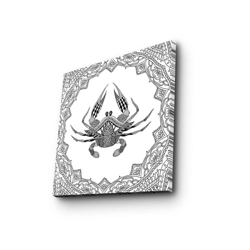 Lærredstryk 45x45 cm - Detaljeret illustration af en krabbe omgivet af et mønstret rammeværk - Sort / Hvid - Boligtilbehør - Billeder & kunst - Billeder på lærred