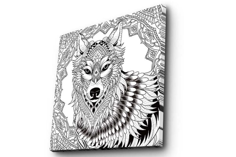 Lærredstryk 45x45 cm - Detaljeret illustration af en ulv med ornamentale mønstre - Sort / Hvid - Boligtilbehør - Billeder & kunst - Billeder på lærred