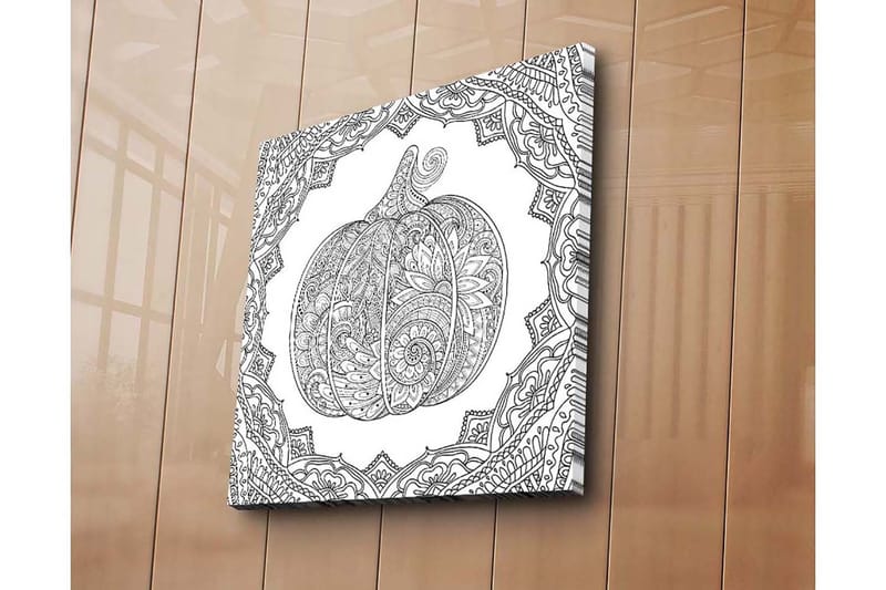 Lærredstryk 45x45 cm - Detaljeret illustration af et græskar omgivet af ornamentale mønstre - Sort / Hvid - Boligtilbehør - Billeder & kunst - Billeder på lærred