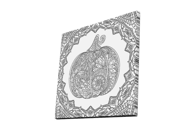 Lærredstryk 45x45 cm - Detaljeret illustration af et græskar omgivet af ornamentale mønstre, Sort / Hvid