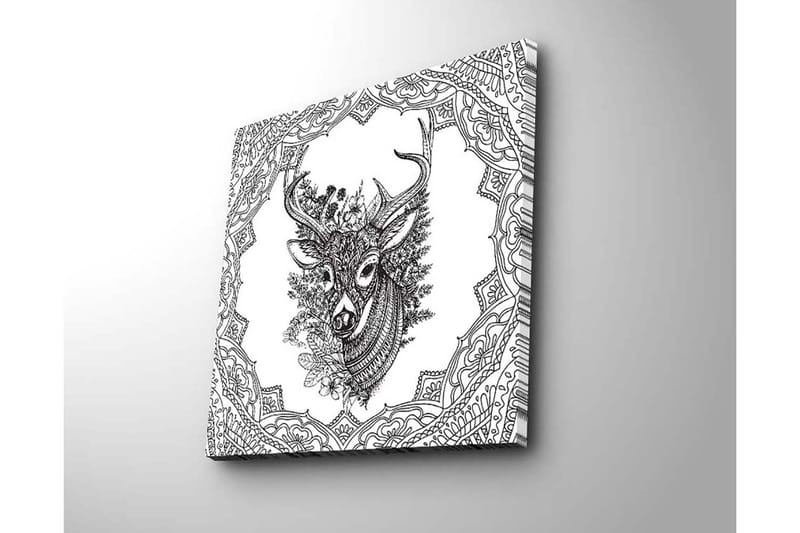 Lærredstryk 45x45 cm - Detaljeret illustration af et hjortehoved omgivet af ornamentale mønstre - Sort / Hvid - Boligtilbehør - Billeder & kunst - Billeder på lærred