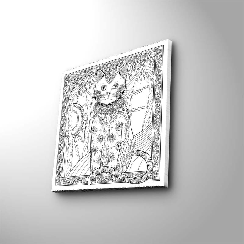 Lærredstryk 45x45 cm - Detaljeret kat med mønstre og ornamenter - Sort / Hvid - Boligtilbehør - Billeder & kunst - Billeder på lærred