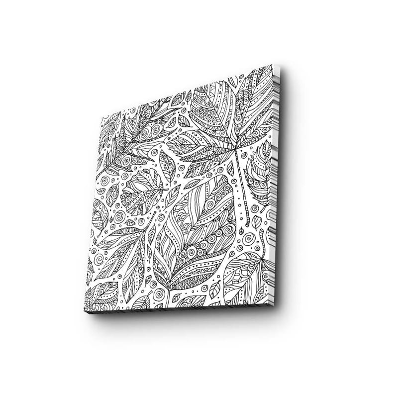 Lærredstryk 45x45 cm - Detaljeret komposition af blade med mønstre og linjer - Sort / Hvid - Boligtilbehør - Billeder & kunst - Billeder på lærred