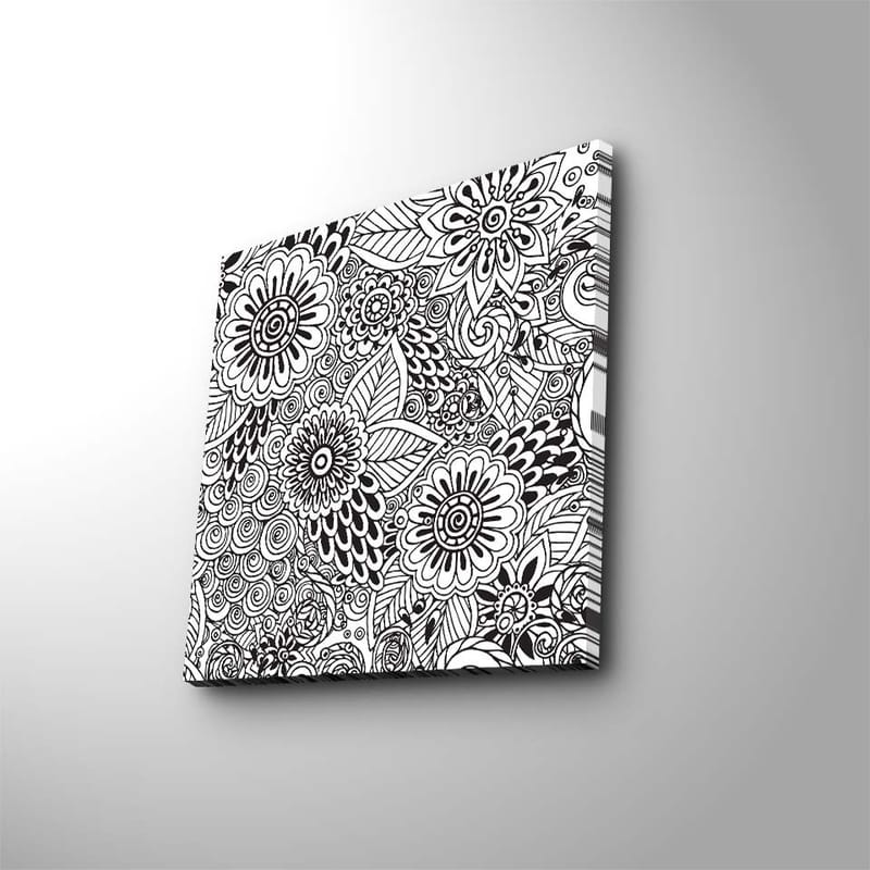 Lærredstryk 45x45 cm - Detaljeret komposition af blomster og spiraler - Sort / Hvid - Boligtilbehør - Billeder & kunst - Billeder på lærred