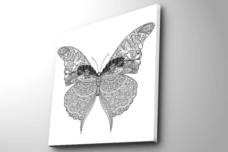 Lærredstryk 45x45 cm - Detaljeret sommerfugl med indviklede mønstre - Sort / Hvid - Boligtilbehør - Billeder & kunst - Billeder på lærred