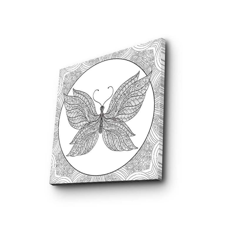 Lærredstryk 45x45 cm - Detaljeret sommerfugl med indviklede mønstre - Sort / Hvid - Boligtilbehør - Billeder & kunst - Billeder på lærred