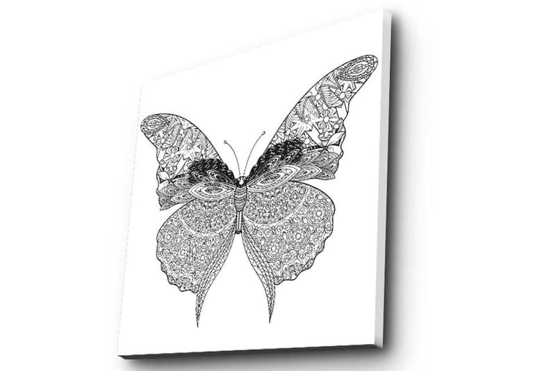 Lærredstryk 45x45 cm - Detaljeret sommerfugl med indviklede mønstre - Sort / Hvid - Boligtilbehør - Billeder & kunst - Billeder på lærred