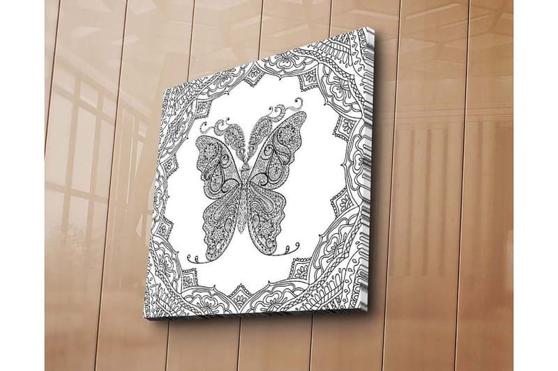 Lærredstryk 45x45 cm - Detaljeret sommerfugl med ornamentale mønstre - Sort / Hvid - Boligtilbehør - Billeder & kunst - Billeder på lærred