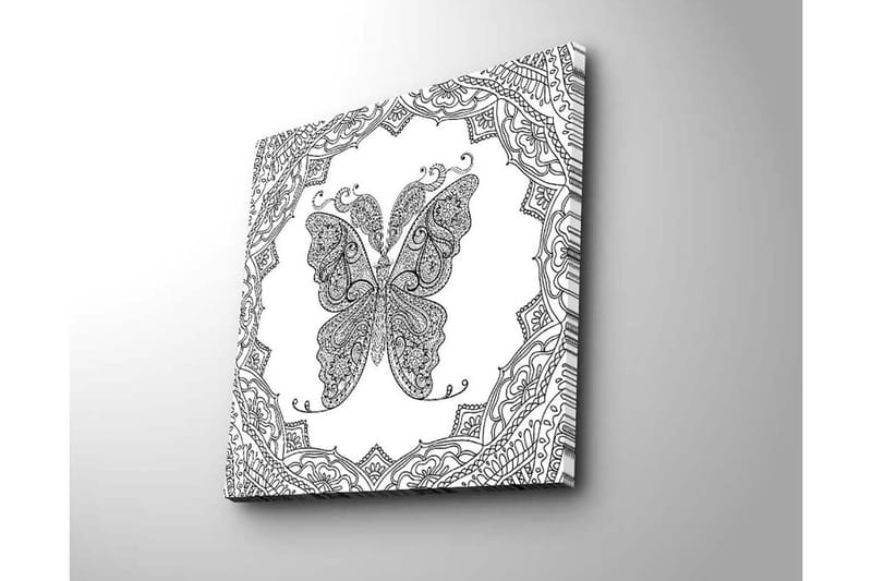 Lærredstryk 45x45 cm - Detaljeret sommerfugl med ornamentale mønstre - Sort / Hvid - Boligtilbehør - Billeder & kunst - Billeder på lærred