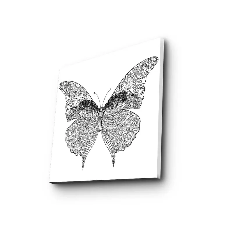 Lærredstryk 45x45 cm - Detaljeret sort-hvid sommerfugl med indviklede mønstre - Sort / Hvid - Boligtilbehør - Billeder & kunst - Billeder på lærred