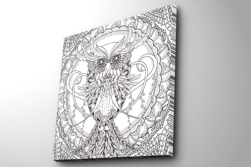 Lærredstryk 45x45 cm - Detaljeret sort-hvid ugle med indviklede mønstre - Sort / Hvid - Boligtilbehør - Billeder & kunst - Billeder på lærred