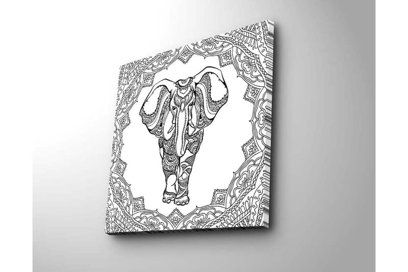 Lærredstryk 45x45 cm - Elefant i detaljeret mandalamønster - Sort / Hvid - Boligtilbehør - Billeder & kunst - Billeder på lærred
