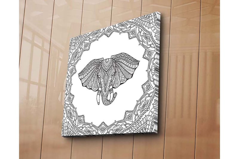 Lærredstryk 45x45 cm - Elefant med indviklede mønstre i en dekorativ ramme - Sort / Hvid - Boligtilbehør - Billeder & kunst - Billeder på lærred