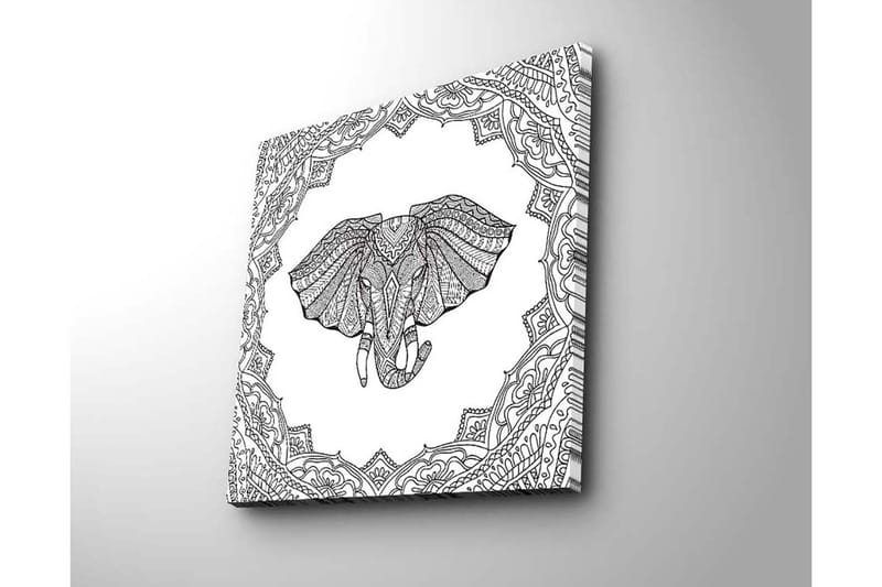 Lærredstryk 45x45 cm - Elefant med indviklede mønstre i en dekorativ ramme - Sort / Hvid - Boligtilbehør - Billeder & kunst - Billeder på lærred