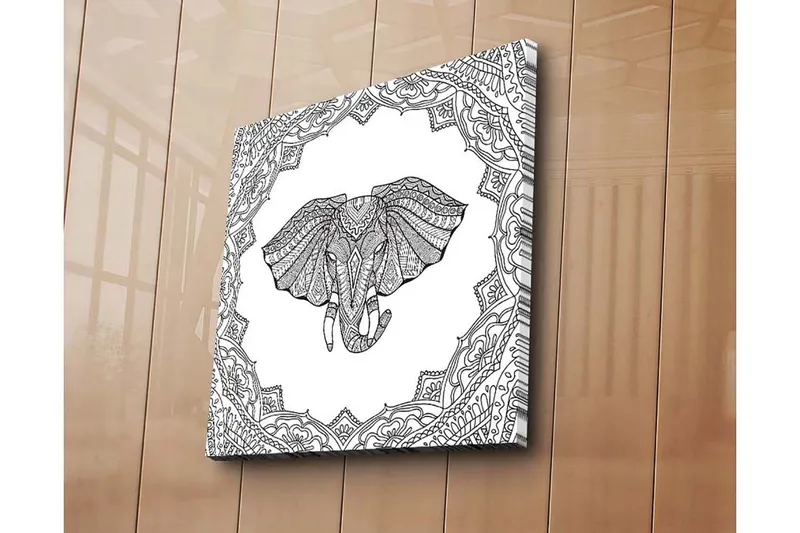 Lærredstryk 45x45 cm - Elefant med indviklede mønstre i en dekorativ ramme - Sort / Hvid - Boligtilbehør - Billeder & kunst - Billeder på lærred
