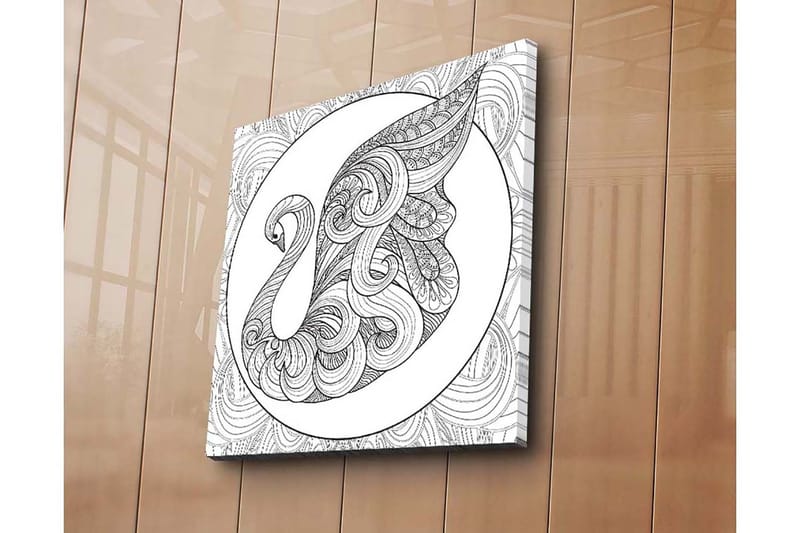 Lærredstryk 45x45 cm - Elegant svane med indviklede mønstre - Sort / Hvid - Boligtilbehør - Billeder & kunst - Billeder på lærred