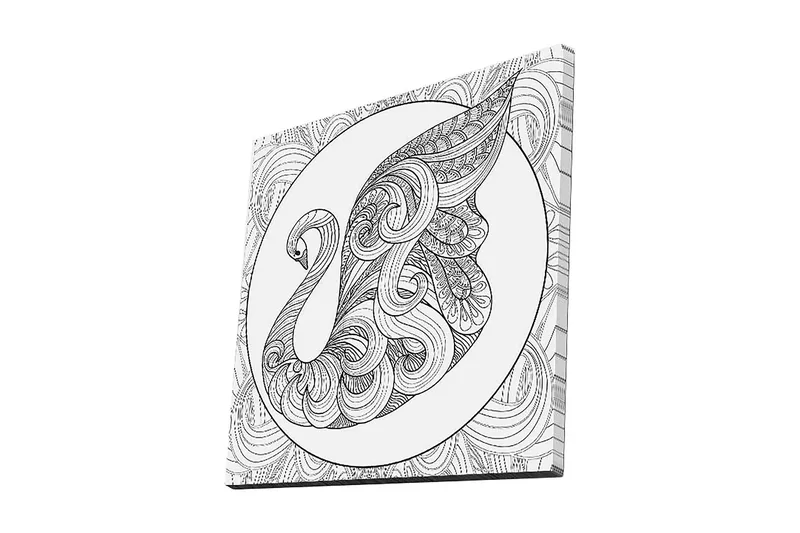 Lærredstryk 45x45 cm - Elegant svane med indviklede mønstre, Sort / Hvid