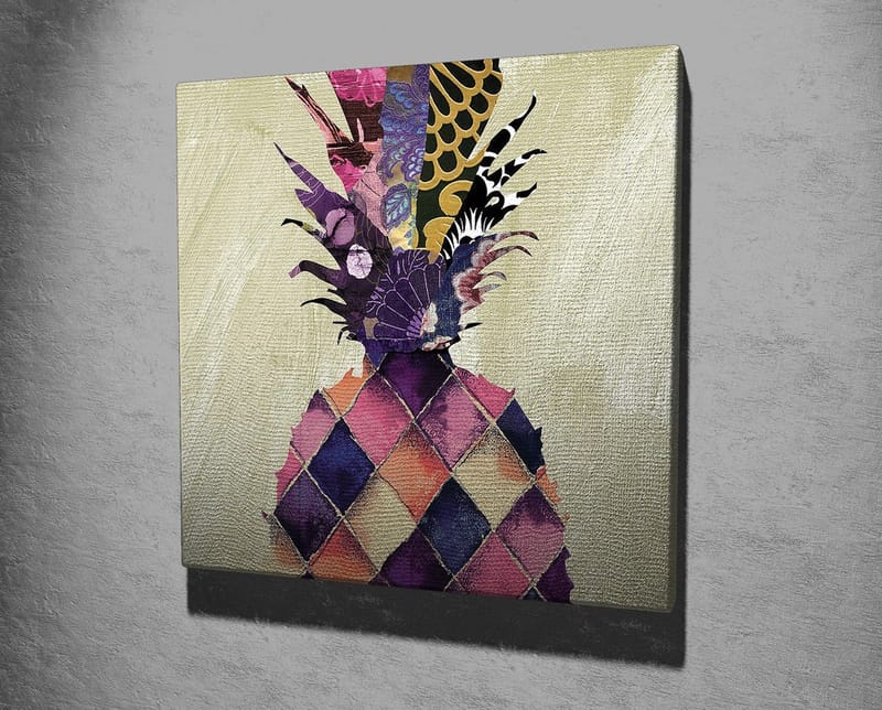 Lærredstryk 45x45 cm - Farverig ananas med geometriske mønstre - Lilla / Gul / Lyserød - Boligtilbehør - Billeder & kunst - Billeder på lærred