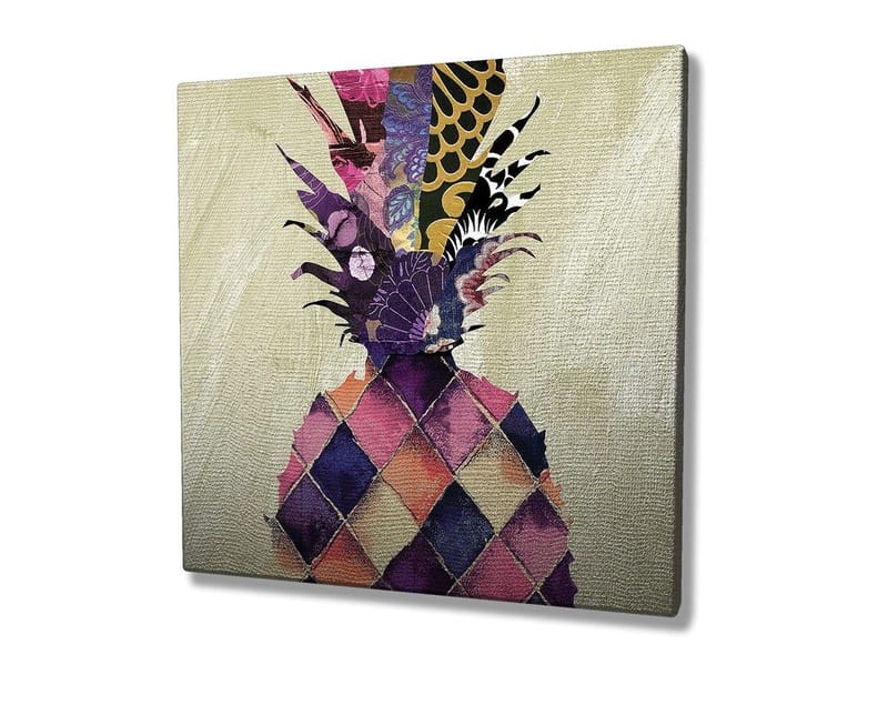 Lærredstryk 45x45 cm - Farverig ananas med geometriske mønstre - Lilla / Gul / Lyserød - Boligtilbehør - Billeder & kunst - Billeder på lærred