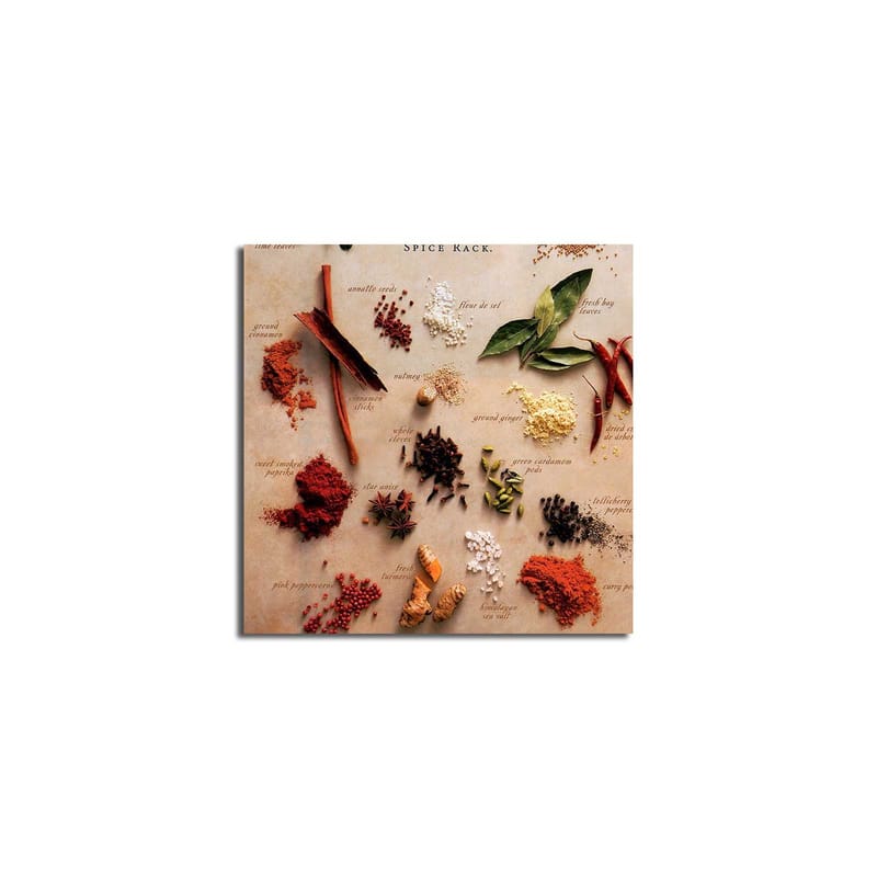 Lærredstryk 45x45 cm - Farverig samling af krydderier og urter - Rød / Grøn / Brun - Boligtilbehør - Billeder & kunst - Billeder på lærred