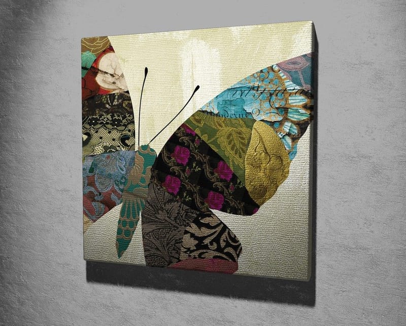 Lærredstryk 45x45 cm - Farverig sommerfugl med mønstrede vinger - Turkis / Rød / Sort - Boligtilbehør - Billeder & kunst - Billeder på lærred