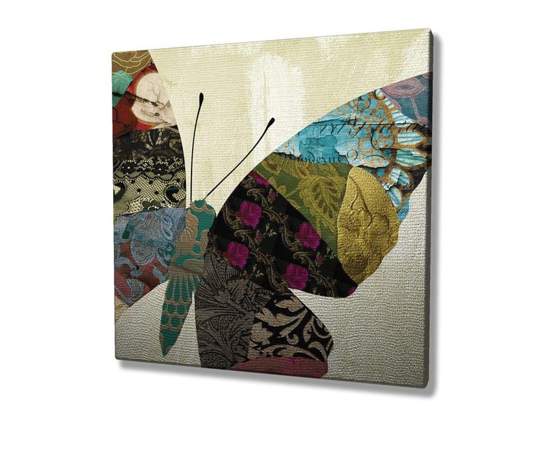 Lærredstryk 45x45 cm - Farverig sommerfugl med mønstrede vinger - Turkis / Rød / Sort - Boligtilbehør - Billeder & kunst - Billeder på lærred