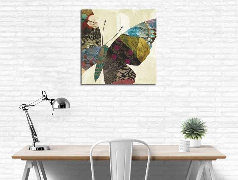 Lærredstryk 45x45 cm - Farverig sommerfugl med mønstrede vinger, Turkis / Rød / Sort