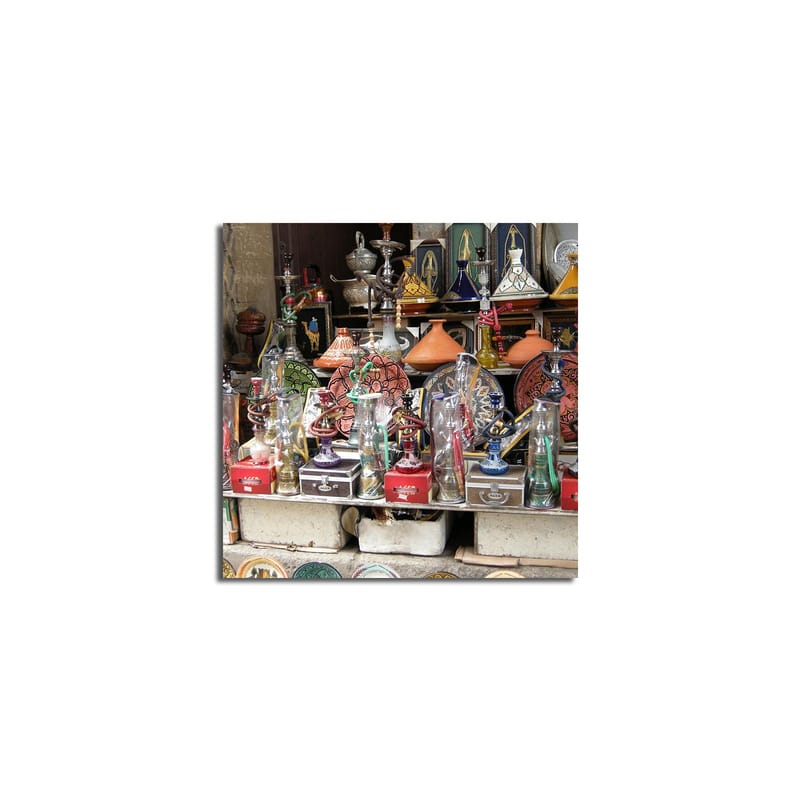 Lærredstryk 45x45 cm - Farverigt kunsthåndværk og dekorative genstande ved en markedsbod - Rød / Grøn / Orange - Boligtilbehør - Billeder & kunst - Billeder på lærred