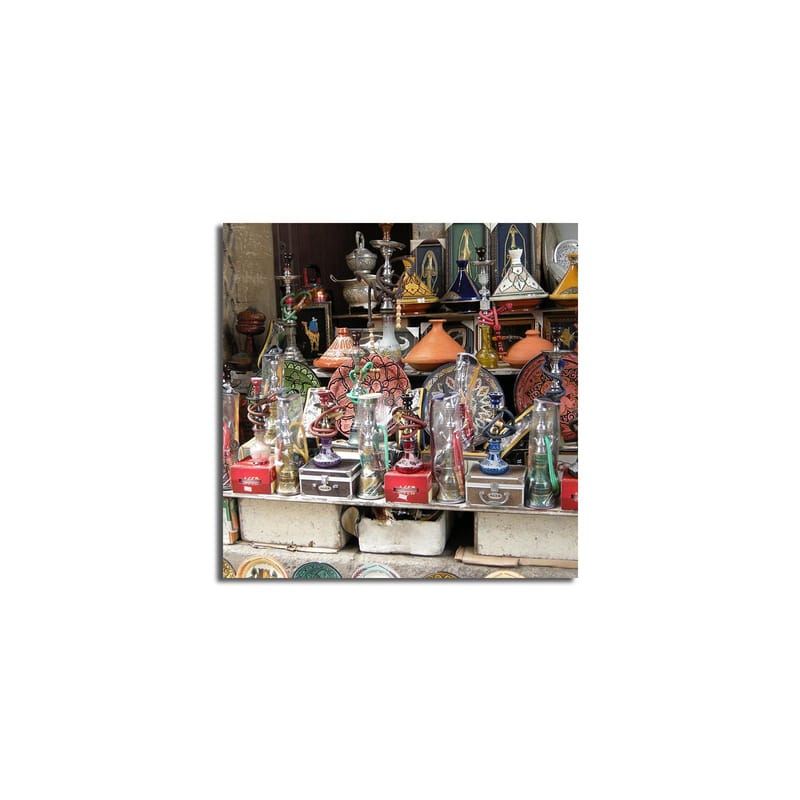 Lærredstryk 45x45 cm - Farverigt kunsthåndværk og dekorative genstande ved en markedsbod - Rød / Grøn / Orange - Boligtilbehør - Billeder & kunst - Billeder på lærred