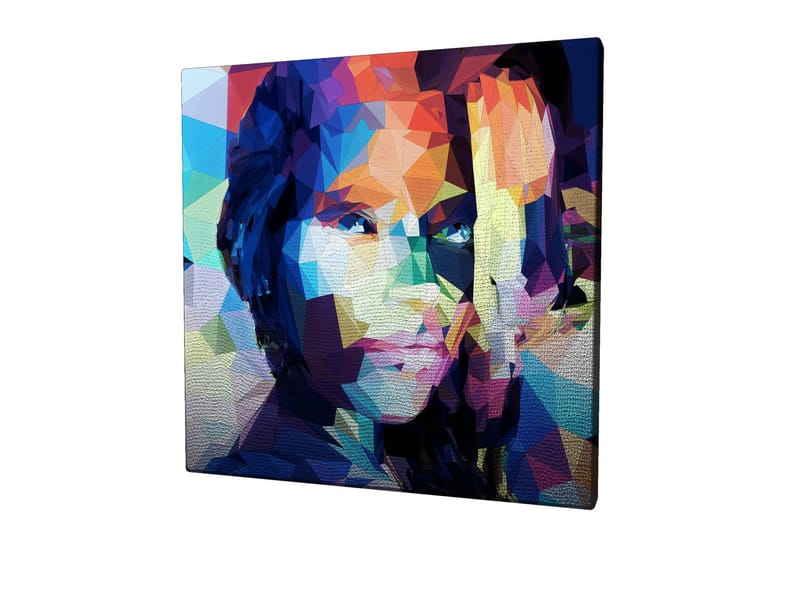 Lærredstryk 45x45 cm - Geometrisk portræt af en kvinde i farverig stil - Blå / Rød / Grøn - Boligtilbehør - Billeder & kunst - Billeder på lærred