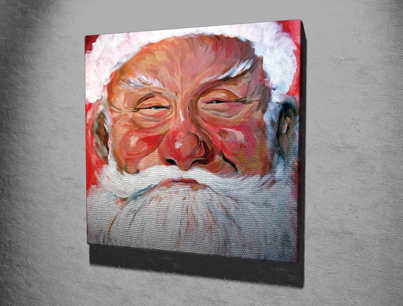 Lærredstryk 45x45 cm - Glad julemand med hvidt skæg og rød baggrund - Rød / Hvid / Hudfarve - Boligtilbehør - Billeder & kunst - Billeder på lærred