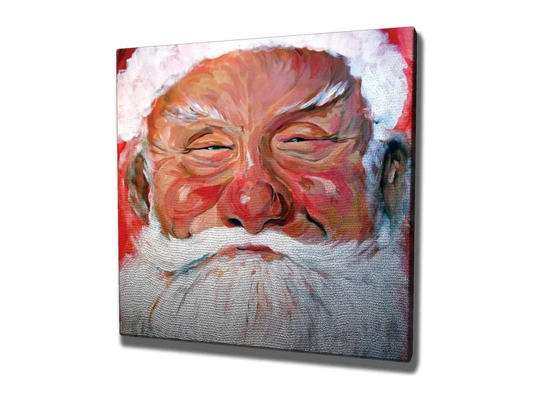 Lærredstryk 45x45 cm - Glad julemand med hvidt skæg og rød baggrund - Rød / Hvid / Hudfarve - Boligtilbehør - Billeder & kunst - Billeder på lærred