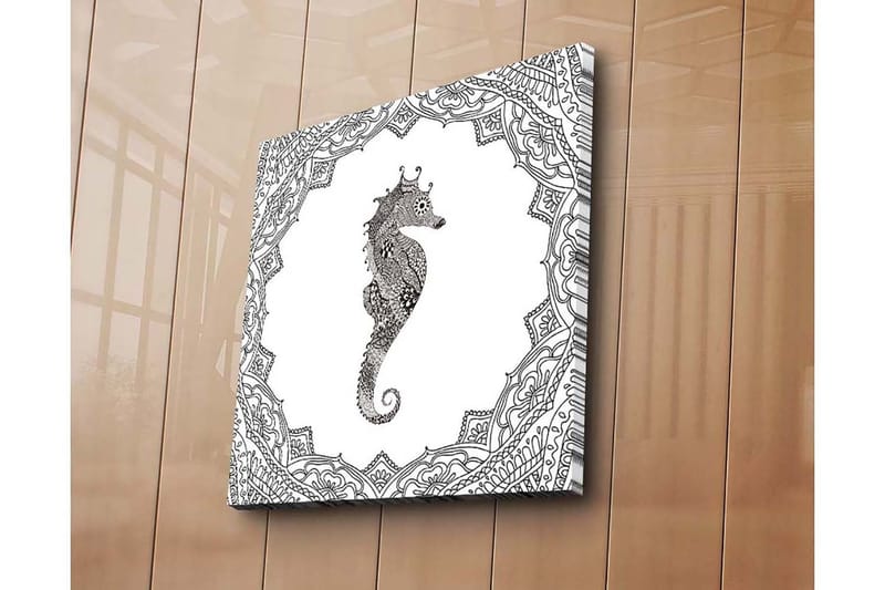 Lærredstryk 45x45 cm - Havdrage i detaljeret sort-hvid stil, Sort / Hvid