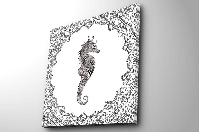 Lærredstryk 45x45 cm - Havdrage i detaljeret sort-hvid stil - Sort / Hvid - Boligtilbehør - Billeder & kunst - Billeder på lærred