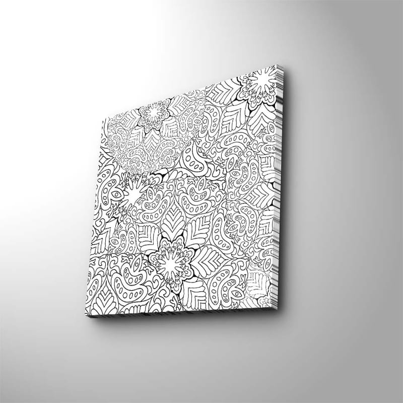 Lærredstryk 45x45 cm - Indviklet mønster af blomster og blade - Sort / Hvid - Boligtilbehør - Billeder & kunst - Billeder på lærred