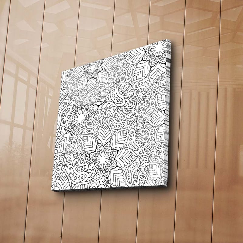 Lærredstryk 45x45 cm - Indviklet mønster af blomster og blade - Sort / Hvid - Boligtilbehør - Billeder & kunst - Billeder på lærred