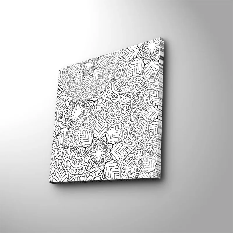 Lærredstryk 45x45 cm - Indviklet mønster af blomster og blade - Sort / Hvid - Boligtilbehør - Billeder & kunst - Billeder på lærred